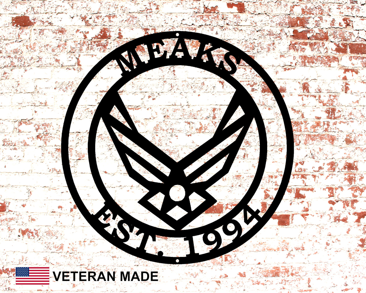 Personalized Air Force Metal Sign with Name and EST. Date - Madison Iron and Wood - Personalized sign - metal outdoor decor - Steel deocrations - american made products - veteran owned business products - fencing decorations - fencing supplies - custom wall decorations - personalized wall signs - steel - decorative post caps - steel post caps - metal post caps - brackets - structural brackets - home improvement - easter - easter decorations - easter gift - easter yard decor