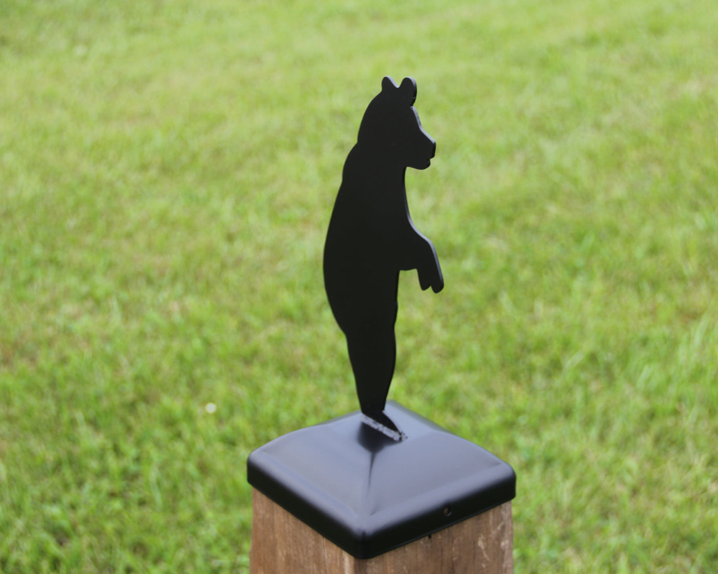 6x6 Standing Bear Post Cap - Madison Iron and Wood - Post Cap - metal outdoor decor - Steel deocrations - american made products - veteran owned business products - fencing decorations - fencing supplies - custom wall decorations - personalized wall signs - steel - decorative post caps - steel post caps - metal post caps - brackets - structural brackets - home improvement - easter - easter decorations - easter gift - easter yard decor