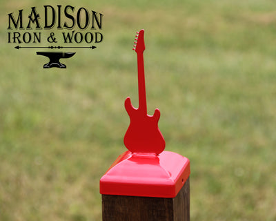 4X4 Electric Guitar Post Cap - Madison Iron and Wood - Post Cap - metal outdoor decor - Steel deocrations - american made products - veteran owned business products - fencing decorations - fencing supplies - custom wall decorations - personalized wall signs - steel - decorative post caps - steel post caps - metal post caps - brackets - structural brackets - home improvement - easter - easter decorations - easter gift - easter yard decor