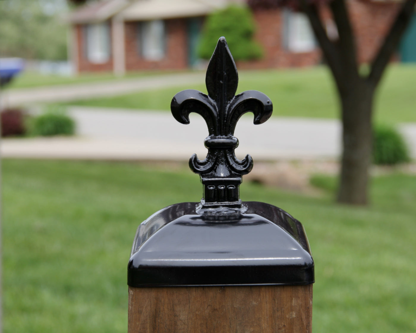 6x6 Fleur De Lis Post Cap - Madison Iron and Wood - Post Cap - metal outdoor decor - Steel deocrations - american made products - veteran owned business products - fencing decorations - fencing supplies - custom wall decorations - personalized wall signs - steel - decorative post caps - steel post caps - metal post caps - brackets - structural brackets - home improvement - easter - easter decorations - easter gift - easter yard decor