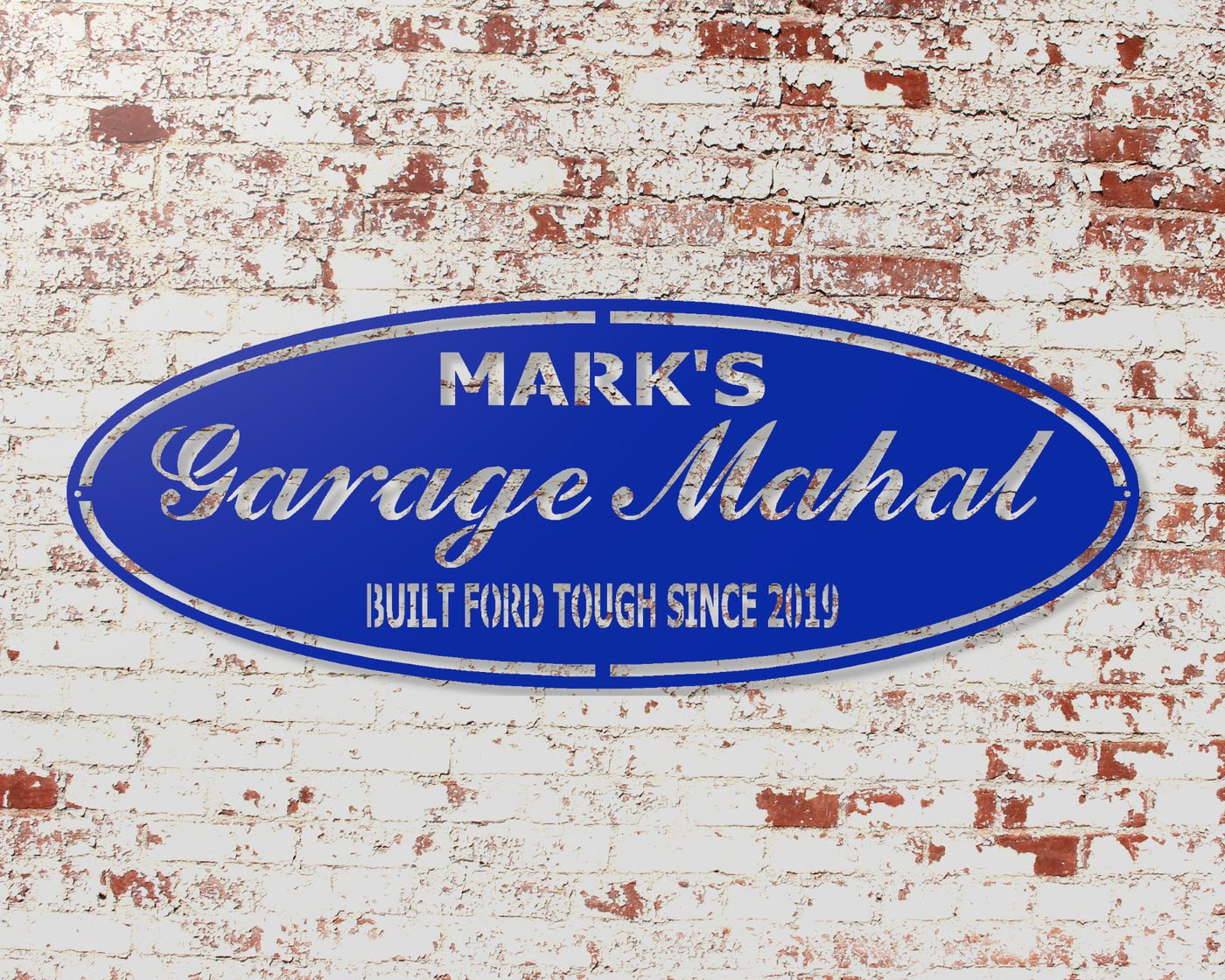 Personalized Garage Mahal Metal Sign - Madison Iron and Wood - Personalized sign - metal outdoor decor - Steel deocrations - american made products - veteran owned business products - fencing decorations - fencing supplies - custom wall decorations - personalized wall signs - steel - decorative post caps - steel post caps - metal post caps - brackets - structural brackets - home improvement - easter - easter decorations - easter gift - easter yard decor