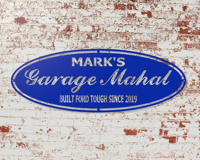 Personalized Garage Mahal Metal Sign - Madison Iron and Wood - Personalized sign - metal outdoor decor - Steel deocrations - american made products - veteran owned business products - fencing decorations - fencing supplies - custom wall decorations - personalized wall signs - steel - decorative post caps - steel post caps - metal post caps - brackets - structural brackets - home improvement - easter - easter decorations - easter gift - easter yard decor