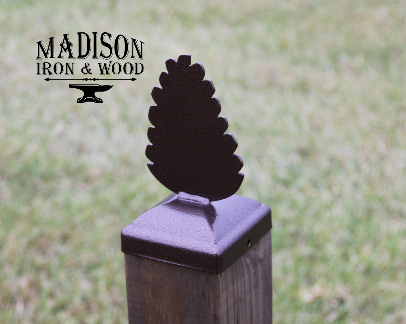 4x4 Pinecone Post Cap - Madison Iron and Wood - Post Cap - metal outdoor decor - Steel deocrations - american made products - veteran owned business products - fencing decorations - fencing supplies - custom wall decorations - personalized wall signs - steel - decorative post caps - steel post caps - metal post caps - brackets - structural brackets - home improvement - easter - easter decorations - easter gift - easter yard decor