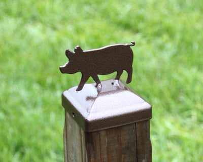 4X4 Pig Post Cap - Madison Iron and Wood - Post Cap - metal outdoor decor - Steel deocrations - american made products - veteran owned business products - fencing decorations - fencing supplies - custom wall decorations - personalized wall signs - steel - decorative post caps - steel post caps - metal post caps - brackets - structural brackets - home improvement - easter - easter decorations - easter gift - easter yard decor