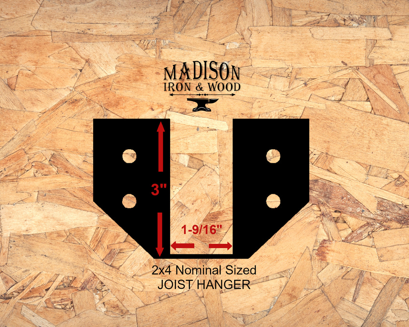 2"x4" Joist Hanger Bracket - Madison Iron and Wood - Brackets - metal outdoor decor - Steel deocrations - american made products - veteran owned business products - fencing decorations - fencing supplies - custom wall decorations - personalized wall signs - steel - decorative post caps - steel post caps - metal post caps - brackets - structural brackets - home improvement - easter - easter decorations - easter gift - easter yard decor
