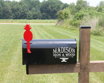 Pineapple Mailbox Flag - Madison Iron and Wood - Mailbox Post Decor - metal outdoor decor - Steel deocrations - american made products - veteran owned business products - fencing decorations - fencing supplies - custom wall decorations - personalized wall signs - steel - decorative post caps - steel post caps - metal post caps - brackets - structural brackets - home improvement - easter - easter decorations - easter gift - easter yard decor
