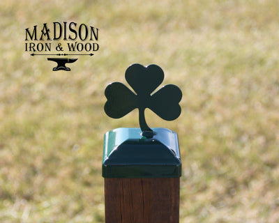 4x4 Lucky Shamrock Post Cap - Madison Iron and Wood - Post Cap - metal outdoor decor - Steel deocrations - american made products - veteran owned business products - fencing decorations - fencing supplies - custom wall decorations - personalized wall signs - steel - decorative post caps - steel post caps - metal post caps - brackets - structural brackets - home improvement - easter - easter decorations - easter gift - easter yard decor