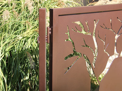 Steel Gate, 48" Deer in Woods Fence Gate. - Madison Iron and Wood - Gate - metal outdoor decor - Steel deocrations - american made products - veteran owned business products - fencing decorations - fencing supplies - custom wall decorations - personalized wall signs - steel - decorative post caps - steel post caps - metal post caps - brackets - structural brackets - home improvement - easter - easter decorations - easter gift - easter yard decor