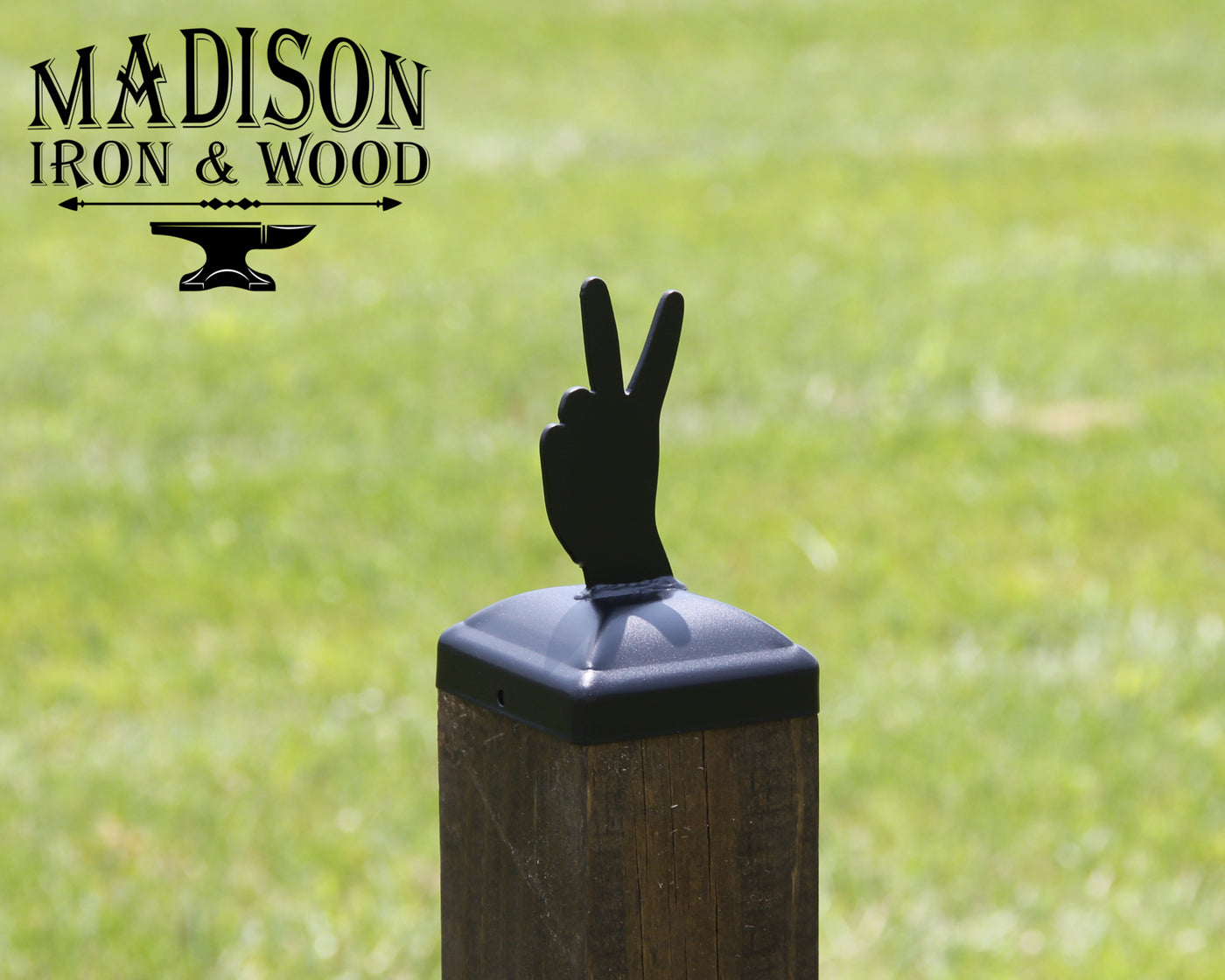 4x4 Peace Hand Gesture Post Cap - Madison Iron and Wood - Post Cap - metal outdoor decor - Steel deocrations - american made products - veteran owned business products - fencing decorations - fencing supplies - custom wall decorations - personalized wall signs - steel - decorative post caps - steel post caps - metal post caps - brackets - structural brackets - home improvement - easter - easter decorations - easter gift - easter yard decor
