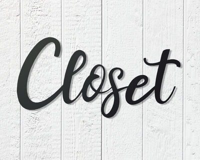Closet Metal Word Sign - Madison Iron and Wood - Metal Word Art - metal outdoor decor - Steel deocrations - american made products - veteran owned business products - fencing decorations - fencing supplies - custom wall decorations - personalized wall signs - steel - decorative post caps - steel post caps - metal post caps - brackets - structural brackets - home improvement - easter - easter decorations - easter gift - easter yard decor