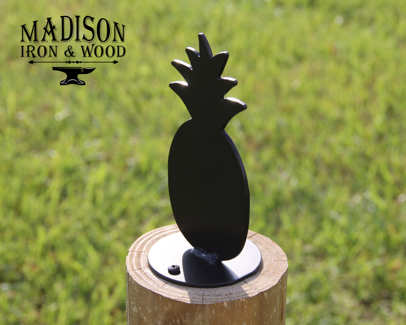 Pineapple Post Top For Round Wood Fence Post - Madison Iron and Wood - Post Cap - metal outdoor decor - Steel deocrations - american made products - veteran owned business products - fencing decorations - fencing supplies - custom wall decorations - personalized wall signs - steel - decorative post caps - steel post caps - metal post caps - brackets - structural brackets - home improvement - easter - easter decorations - easter gift - easter yard decor