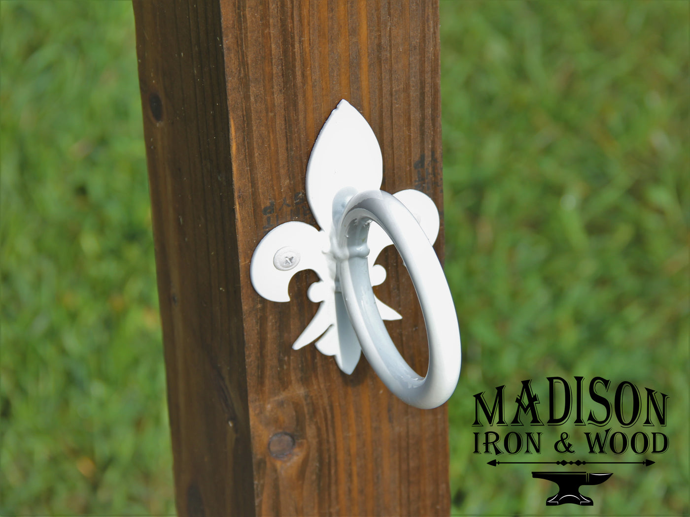 Fleur De Lis Nautical Rope Hardware, String Light holder - Madison Iron and Wood - Nautical Rope Holders - metal outdoor decor - Steel deocrations - american made products - veteran owned business products - fencing decorations - fencing supplies - custom wall decorations - personalized wall signs - steel - decorative post caps - steel post caps - metal post caps - brackets - structural brackets - home improvement - easter - easter decorations - easter gift - easter yard decor