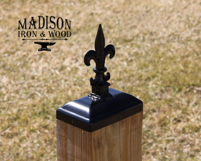 4x6 Fleur-De-Lis Post Cap - Madison Iron and Wood - Post Cap - metal outdoor decor - Steel deocrations - american made products - veteran owned business products - fencing decorations - fencing supplies - custom wall decorations - personalized wall signs - steel - decorative post caps - steel post caps - metal post caps - brackets - structural brackets - home improvement - easter - easter decorations - easter gift - easter yard decor