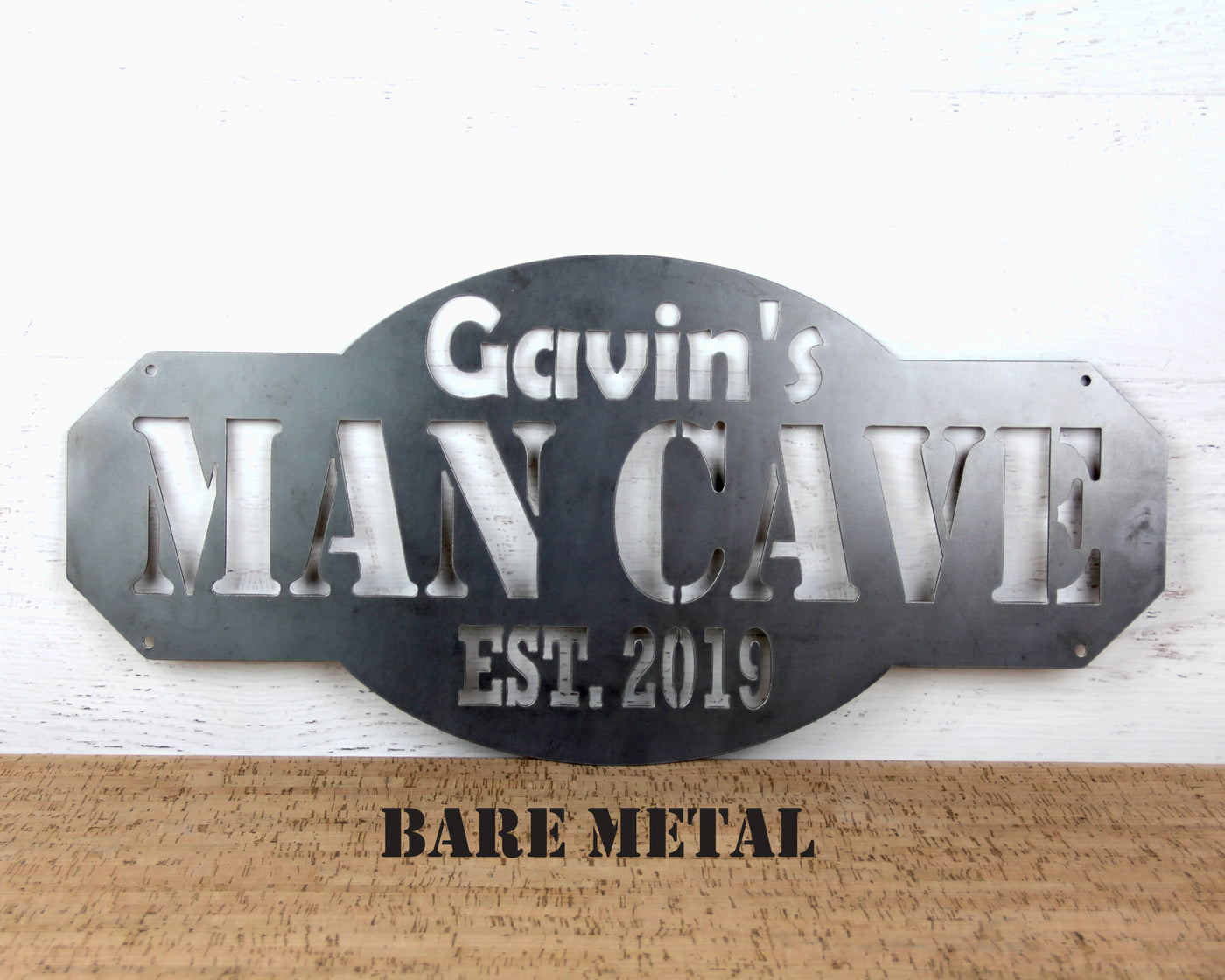 Personalized Man Cave Metal Sign with Name and EST. Date - Madison Iron and Wood - Personalized sign - metal outdoor decor - Steel deocrations - american made products - veteran owned business products - fencing decorations - fencing supplies - custom wall decorations - personalized wall signs - steel - decorative post caps - steel post caps - metal post caps - brackets - structural brackets - home improvement - easter - easter decorations - easter gift - easter yard decor