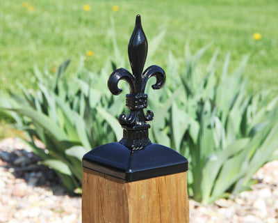 6x6 Large Fleur De Lis Post Cap - Madison Iron and Wood - Post Cap - metal outdoor decor - Steel deocrations - american made products - veteran owned business products - fencing decorations - fencing supplies - custom wall decorations - personalized wall signs - steel - decorative post caps - steel post caps - metal post caps - brackets - structural brackets - home improvement - easter - easter decorations - easter gift - easter yard decor
