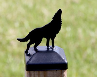 4x4 Howling Wolf Post Cap - Madison Iron and Wood - Post Cap - metal outdoor decor - Steel deocrations - american made products - veteran owned business products - fencing decorations - fencing supplies - custom wall decorations - personalized wall signs - steel - decorative post caps - steel post caps - metal post caps - brackets - structural brackets - home improvement - easter - easter decorations - easter gift - easter yard decor
