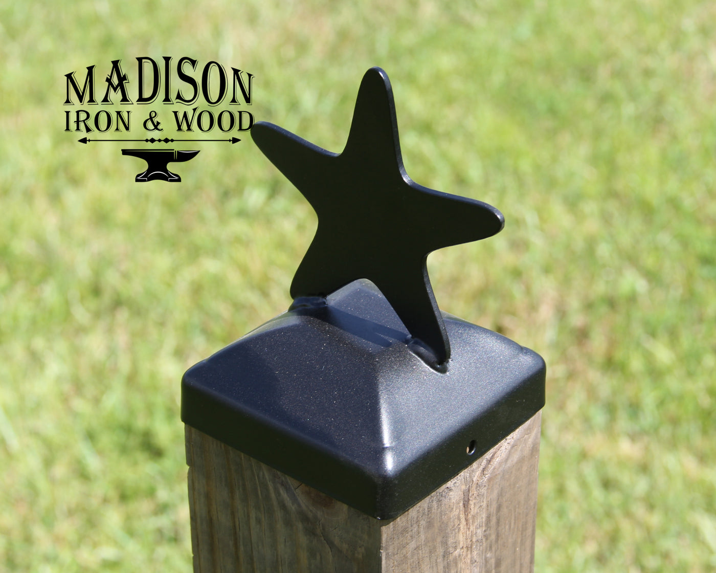 4x4 Starfish Post Cap - Madison Iron and Wood - Post Cap - metal outdoor decor - Steel deocrations - american made products - veteran owned business products - fencing decorations - fencing supplies - custom wall decorations - personalized wall signs - steel - decorative post caps - steel post caps - metal post caps - brackets - structural brackets - home improvement - easter - easter decorations - easter gift - easter yard decor