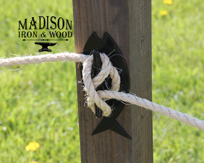 Fish Nautical Rope Fence Bracket, Boat Tie-off Design - Madison Iron and Wood - Post Cap - metal outdoor decor - Steel deocrations - american made products - veteran owned business products - fencing decorations - fencing supplies - custom wall decorations - personalized wall signs - steel - decorative post caps - steel post caps - metal post caps - brackets - structural brackets - home improvement - easter - easter decorations - easter gift - easter yard decor