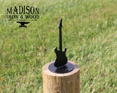 Electric Guitar Post Top For Round Wood Fence Post - Madison Iron and Wood - Post Cap - metal outdoor decor - Steel deocrations - american made products - veteran owned business products - fencing decorations - fencing supplies - custom wall decorations - personalized wall signs - steel - decorative post caps - steel post caps - metal post caps - brackets - structural brackets - home improvement - easter - easter decorations - easter gift - easter yard decor