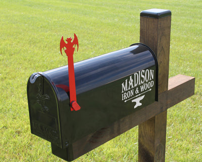 Gargoyle Mailbox Flag - Madison Iron and Wood - Mailbox Post Decor - metal outdoor decor - Steel deocrations - american made products - veteran owned business products - fencing decorations - fencing supplies - custom wall decorations - personalized wall signs - steel - decorative post caps - steel post caps - metal post caps - brackets - structural brackets - home improvement - easter - easter decorations - easter gift - easter yard decor