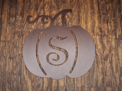 Personalized Monogram Pumpkin Metal Sign - Madison Iron and Wood - Monogram Sign - metal outdoor decor - Steel deocrations - american made products - veteran owned business products - fencing decorations - fencing supplies - custom wall decorations - personalized wall signs - steel - decorative post caps - steel post caps - metal post caps - brackets - structural brackets - home improvement - easter - easter decorations - easter gift - easter yard decor