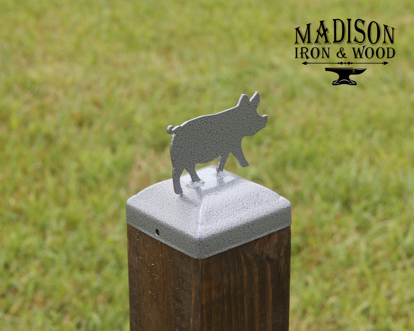 4X4 Pig Post Cap - Madison Iron and Wood - Post Cap - metal outdoor decor - Steel deocrations - american made products - veteran owned business products - fencing decorations - fencing supplies - custom wall decorations - personalized wall signs - steel - decorative post caps - steel post caps - metal post caps - brackets - structural brackets - home improvement - easter - easter decorations - easter gift - easter yard decor