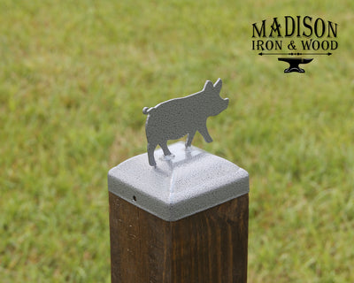 4X4 Pig Post Cap - Madison Iron and Wood - Post Cap - metal outdoor decor - Steel deocrations - american made products - veteran owned business products - fencing decorations - fencing supplies - custom wall decorations - personalized wall signs - steel - decorative post caps - steel post caps - metal post caps - brackets - structural brackets - home improvement - easter - easter decorations - easter gift - easter yard decor