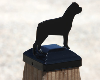 4x4 Rottweiler Post Cap - Madison Iron and Wood - Post Cap - metal outdoor decor - Steel deocrations - american made products - veteran owned business products - fencing decorations - fencing supplies - custom wall decorations - personalized wall signs - steel - decorative post caps - steel post caps - metal post caps - brackets - structural brackets - home improvement - easter - easter decorations - easter gift - easter yard decor