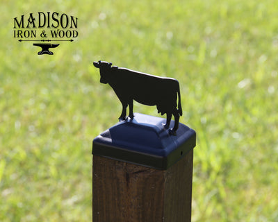 4x4 Cow Post Cap - Madison Iron and Wood - Post Cap - metal outdoor decor - Steel deocrations - american made products - veteran owned business products - fencing decorations - fencing supplies - custom wall decorations - personalized wall signs - steel - decorative post caps - steel post caps - metal post caps - brackets - structural brackets - home improvement - easter - easter decorations - easter gift - easter yard decor