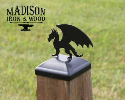 6x6 Dragon Post Cap - Madison Iron and Wood - Post Cap - metal outdoor decor - Steel deocrations - american made products - veteran owned business products - fencing decorations - fencing supplies - custom wall decorations - personalized wall signs - steel - decorative post caps - steel post caps - metal post caps - brackets - structural brackets - home improvement - easter - easter decorations - easter gift - easter yard decor