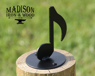 Music Note Post Top For Round Wood Fence Post - Madison Iron and Wood - Post Cap - metal outdoor decor - Steel deocrations - american made products - veteran owned business products - fencing decorations - fencing supplies - custom wall decorations - personalized wall signs - steel - decorative post caps - steel post caps - metal post caps - brackets - structural brackets - home improvement - easter - easter decorations - easter gift - easter yard decor