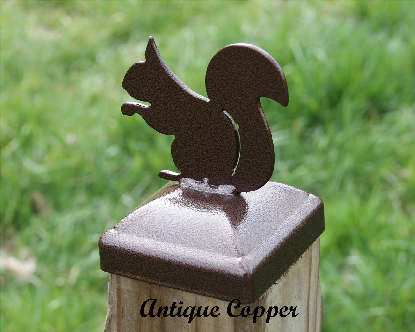 4X4 Squirrel Post Cap - Madison Iron and Wood - Post Cap - metal outdoor decor - Steel deocrations - american made products - veteran owned business products - fencing decorations - fencing supplies - custom wall decorations - personalized wall signs - steel - decorative post caps - steel post caps - metal post caps - brackets - structural brackets - home improvement - easter - easter decorations - easter gift - easter yard decor