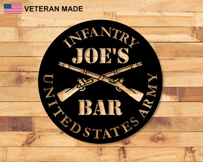 Personalized Army Infantry Metal Sign with Rank and Name - Madison Iron and Wood - Personalized sign - metal outdoor decor - Steel deocrations - american made products - veteran owned business products - fencing decorations - fencing supplies - custom wall decorations - personalized wall signs - steel - decorative post caps - steel post caps - metal post caps - brackets - structural brackets - home improvement - easter - easter decorations - easter gift - easter yard decor