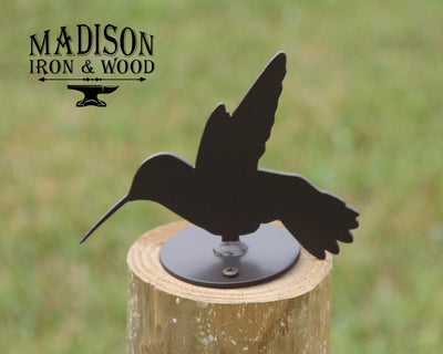 Hummingbird Post Top For Round Wood Posts - Madison Iron and Wood - Post Cap - metal outdoor decor - Steel deocrations - american made products - veteran owned business products - fencing decorations - fencing supplies - custom wall decorations - personalized wall signs - steel - decorative post caps - steel post caps - metal post caps - brackets - structural brackets - home improvement - easter - easter decorations - easter gift - easter yard decor