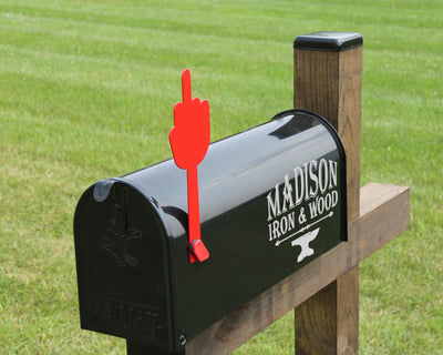 Middle Finger Mailbox Flag - Madison Iron and Wood - Mailbox Post Decor - metal outdoor decor - Steel deocrations - american made products - veteran owned business products - fencing decorations - fencing supplies - custom wall decorations - personalized wall signs - steel - decorative post caps - steel post caps - metal post caps - brackets - structural brackets - home improvement - easter - easter decorations - easter gift - easter yard decor