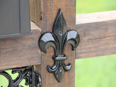 Fleur De Lis Wrought Iron Mailbox Post Dress Up Kit (Mailbox and post NOT included) - Madison Iron and Wood - Mailbox Post Decor - metal outdoor decor - Steel deocrations - american made products - veteran owned business products - fencing decorations - fencing supplies - custom wall decorations - personalized wall signs - steel - decorative post caps - steel post caps - metal post caps - brackets - structural brackets - home improvement - easter - easter decorations - easter gift - easter yard decor