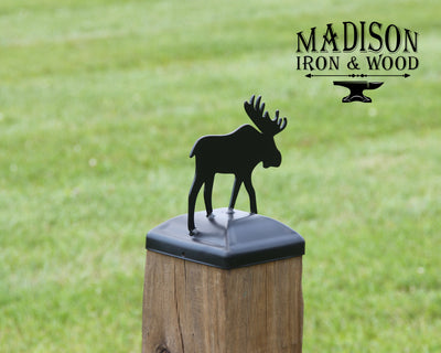 6x6 Moose Post Cap - Madison Iron and Wood - Post Cap - metal outdoor decor - Steel deocrations - american made products - veteran owned business products - fencing decorations - fencing supplies - custom wall decorations - personalized wall signs - steel - decorative post caps - steel post caps - metal post caps - brackets - structural brackets - home improvement - easter - easter decorations - easter gift - easter yard decor