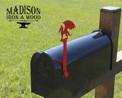 Dragon Mailbox Flag - Madison Iron and Wood - Mailbox Post Decor - metal outdoor decor - Steel deocrations - american made products - veteran owned business products - fencing decorations - fencing supplies - custom wall decorations - personalized wall signs - steel - decorative post caps - steel post caps - metal post caps - brackets - structural brackets - home improvement - easter - easter decorations - easter gift - easter yard decor