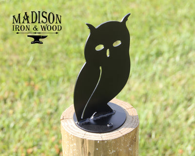 Owl Post Top For Round Wood Posts - Madison Iron and Wood - Post Cap - metal outdoor decor - Steel deocrations - american made products - veteran owned business products - fencing decorations - fencing supplies - custom wall decorations - personalized wall signs - steel - decorative post caps - steel post caps - metal post caps - brackets - structural brackets - home improvement - easter - easter decorations - easter gift - easter yard decor