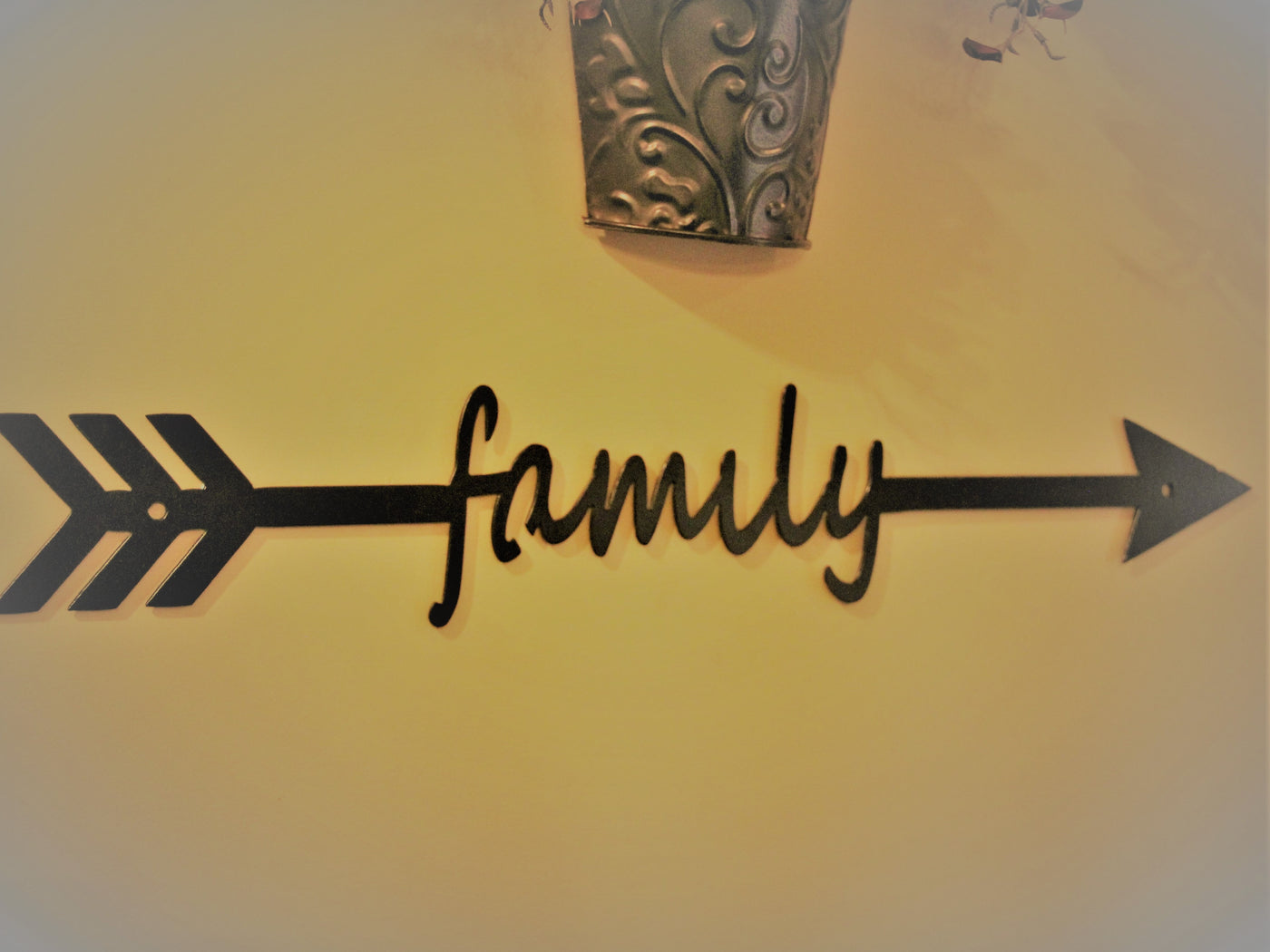 Worded Arrow Metal Word Sign - Madison Iron and Wood - Wall Art - metal outdoor decor - Steel deocrations - american made products - veteran owned business products - fencing decorations - fencing supplies - custom wall decorations - personalized wall signs - steel - decorative post caps - steel post caps - metal post caps - brackets - structural brackets - home improvement - easter - easter decorations - easter gift - easter yard decor