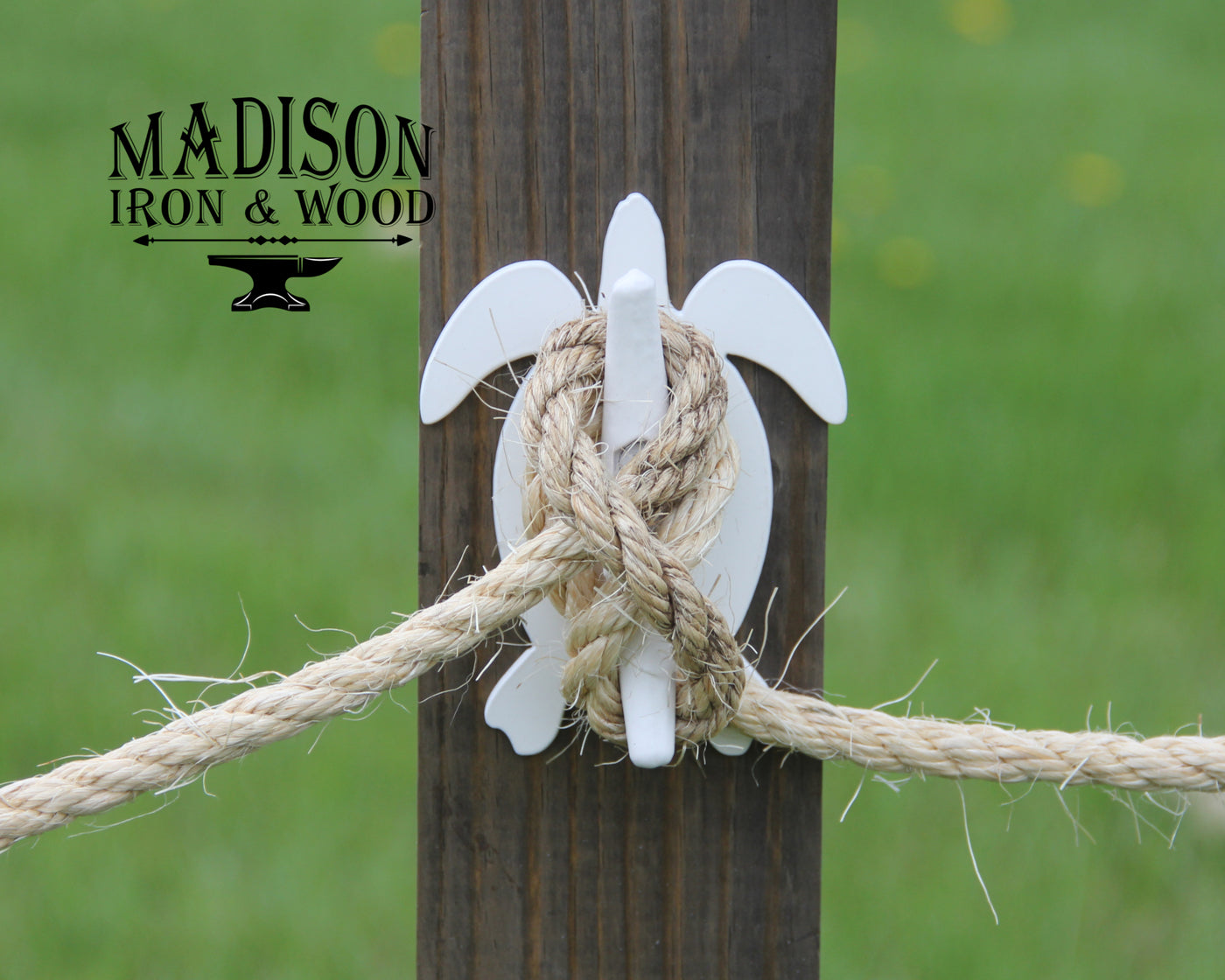 Turtle Nautical Rope Fence Bracket, Boat Tie-off Design - Madison Iron and Wood - Post Cap - metal outdoor decor - Steel deocrations - american made products - veteran owned business products - fencing decorations - fencing supplies - custom wall decorations - personalized wall signs - steel - decorative post caps - steel post caps - metal post caps - brackets - structural brackets - home improvement - easter - easter decorations - easter gift - easter yard decor