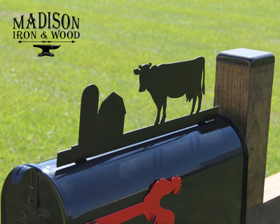Cow Farm Mailbox Topper - Madison Iron and Wood - Mailbox Post Decor - metal outdoor decor - Steel deocrations - american made products - veteran owned business products - fencing decorations - fencing supplies - custom wall decorations - personalized wall signs - steel - decorative post caps - steel post caps - metal post caps - brackets - structural brackets - home improvement - easter - easter decorations - easter gift - easter yard decor