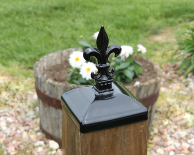 6x6 Fleur De Lis Post Cap - Madison Iron and Wood - Post Cap - metal outdoor decor - Steel deocrations - american made products - veteran owned business products - fencing decorations - fencing supplies - custom wall decorations - personalized wall signs - steel - decorative post caps - steel post caps - metal post caps - brackets - structural brackets - home improvement - easter - easter decorations - easter gift - easter yard decor