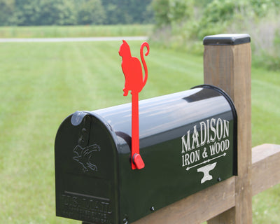 Cat Mailbox Flag - Madison Iron and Wood - Mailbox Post Decor - metal outdoor decor - Steel deocrations - american made products - veteran owned business products - fencing decorations - fencing supplies - custom wall decorations - personalized wall signs - steel - decorative post caps - steel post caps - metal post caps - brackets - structural brackets - home improvement - easter - easter decorations - easter gift - easter yard decor
