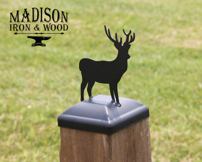 6x6 Deer Post Cap - Madison Iron and Wood - Post Cap - metal outdoor decor - Steel deocrations - american made products - veteran owned business products - fencing decorations - fencing supplies - custom wall decorations - personalized wall signs - steel - decorative post caps - steel post caps - metal post caps - brackets - structural brackets - home improvement - easter - easter decorations - easter gift - easter yard decor
