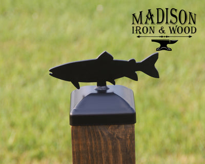 4x4 Trout Post Cap - Madison Iron and Wood - Post Cap - metal outdoor decor - Steel deocrations - american made products - veteran owned business products - fencing decorations - fencing supplies - custom wall decorations - personalized wall signs - steel - decorative post caps - steel post caps - metal post caps - brackets - structural brackets - home improvement - easter - easter decorations - easter gift - easter yard decor