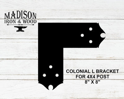 Colonial Brackets For 4x4 Dimensional Lumber - Madison Iron and Wood - Brackets - metal outdoor decor - Steel deocrations - american made products - veteran owned business products - fencing decorations - fencing supplies - custom wall decorations - personalized wall signs - steel - decorative post caps - steel post caps - metal post caps - brackets - structural brackets - home improvement - easter - easter decorations - easter gift - easter yard decor