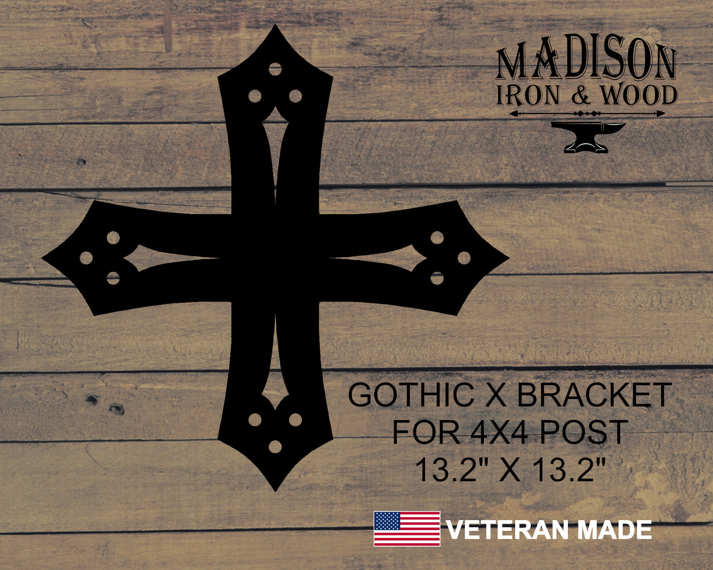 Gothic Brackets For 4x4 Dimensional Lumber - Madison Iron and Wood - Brackets - metal outdoor decor - Steel deocrations - american made products - veteran owned business products - fencing decorations - fencing supplies - custom wall decorations - personalized wall signs - steel - decorative post caps - steel post caps - metal post caps - brackets - structural brackets - home improvement - easter - easter decorations - easter gift - easter yard decor