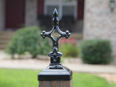 Cross Themed Wrought Iron Mailbox Post Dress Up Kit (Mailbox and post NOT included) - Madison Iron and Wood - Mailbox Post Decor - metal outdoor decor - Steel deocrations - american made products - veteran owned business products - fencing decorations - fencing supplies - custom wall decorations - personalized wall signs - steel - decorative post caps - steel post caps - metal post caps - brackets - structural brackets - home improvement - easter - easter decorations - easter gift - easter yard decor