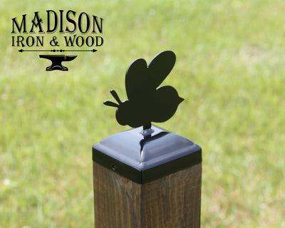 4X4 Bumble Bee Post Cap - Madison Iron and Wood - Post Cap - metal outdoor decor - Steel deocrations - american made products - veteran owned business products - fencing decorations - fencing supplies - custom wall decorations - personalized wall signs - steel - decorative post caps - steel post caps - metal post caps - brackets - structural brackets - home improvement - easter - easter decorations - easter gift - easter yard decor